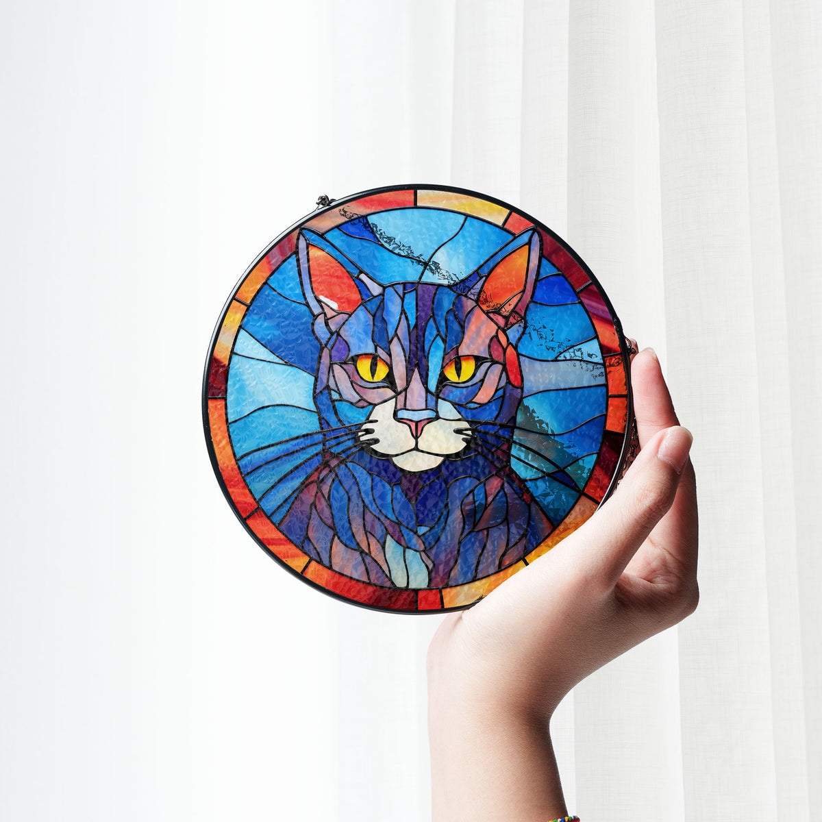 Obsidian Guardian Stained Glass Window Hanging Suncatcher