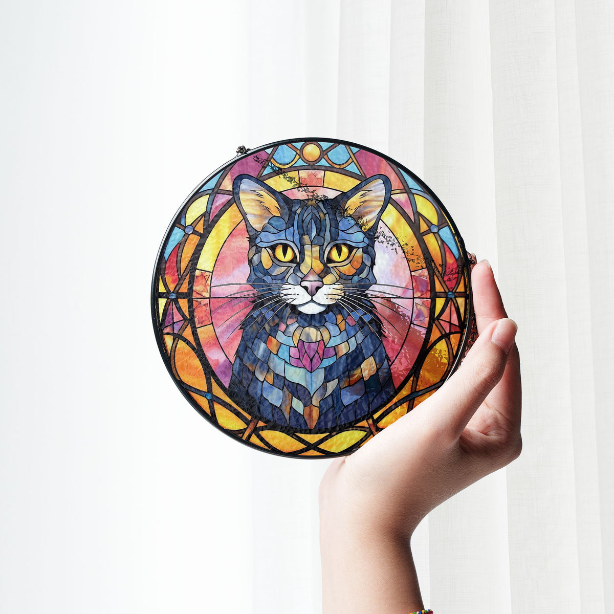 Gleaming Whiskers Stained Glass Window Hanging Suncatcher