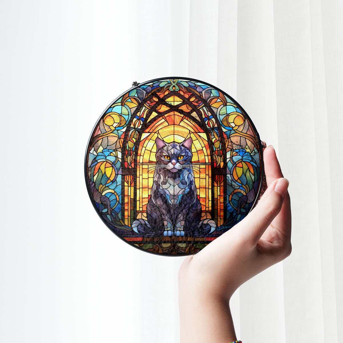 Sapphire Eyes of Night Stained Glass Window Hanging Suncatcher