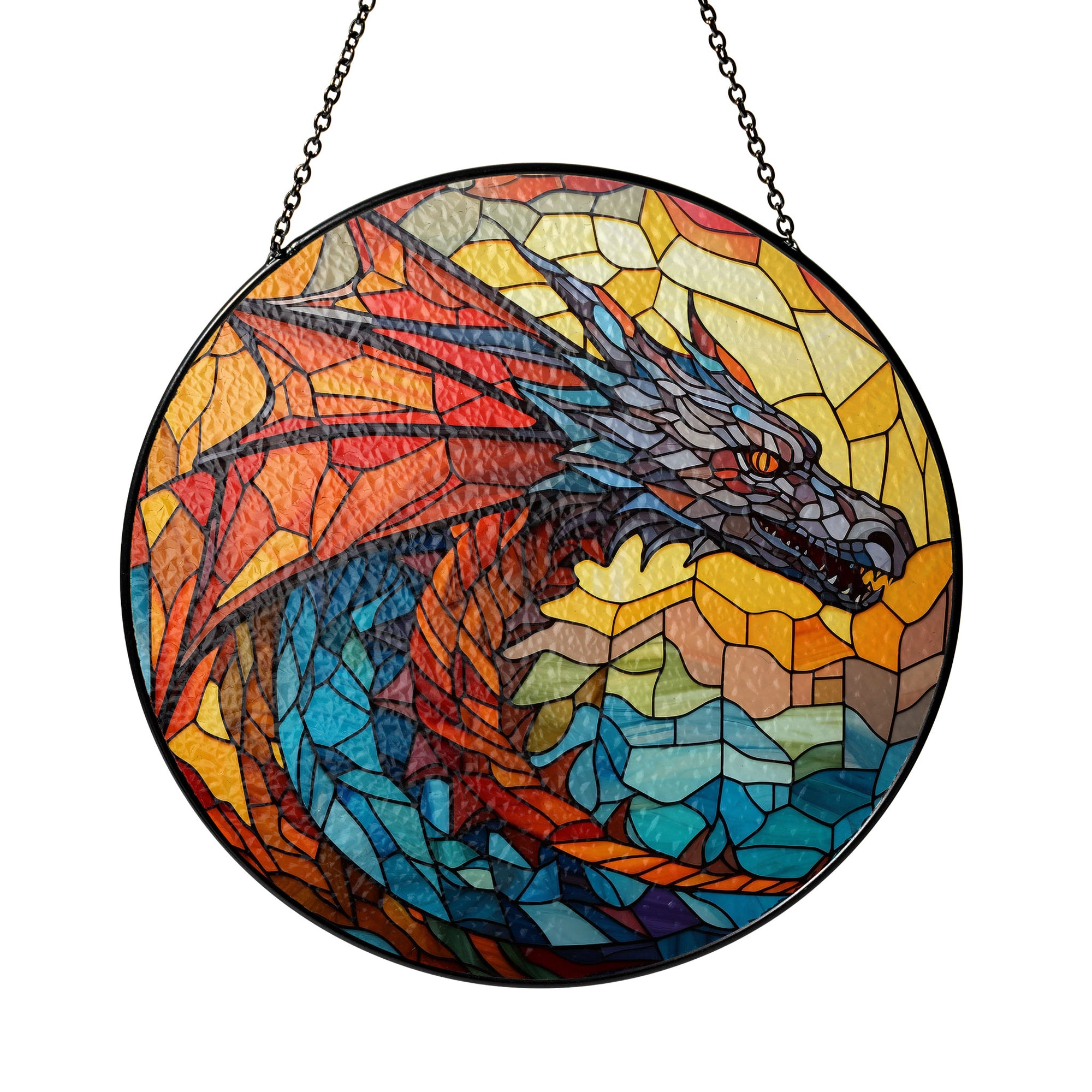 Obsidian Firestorm Stained Glass Window Hanging Suncatcher