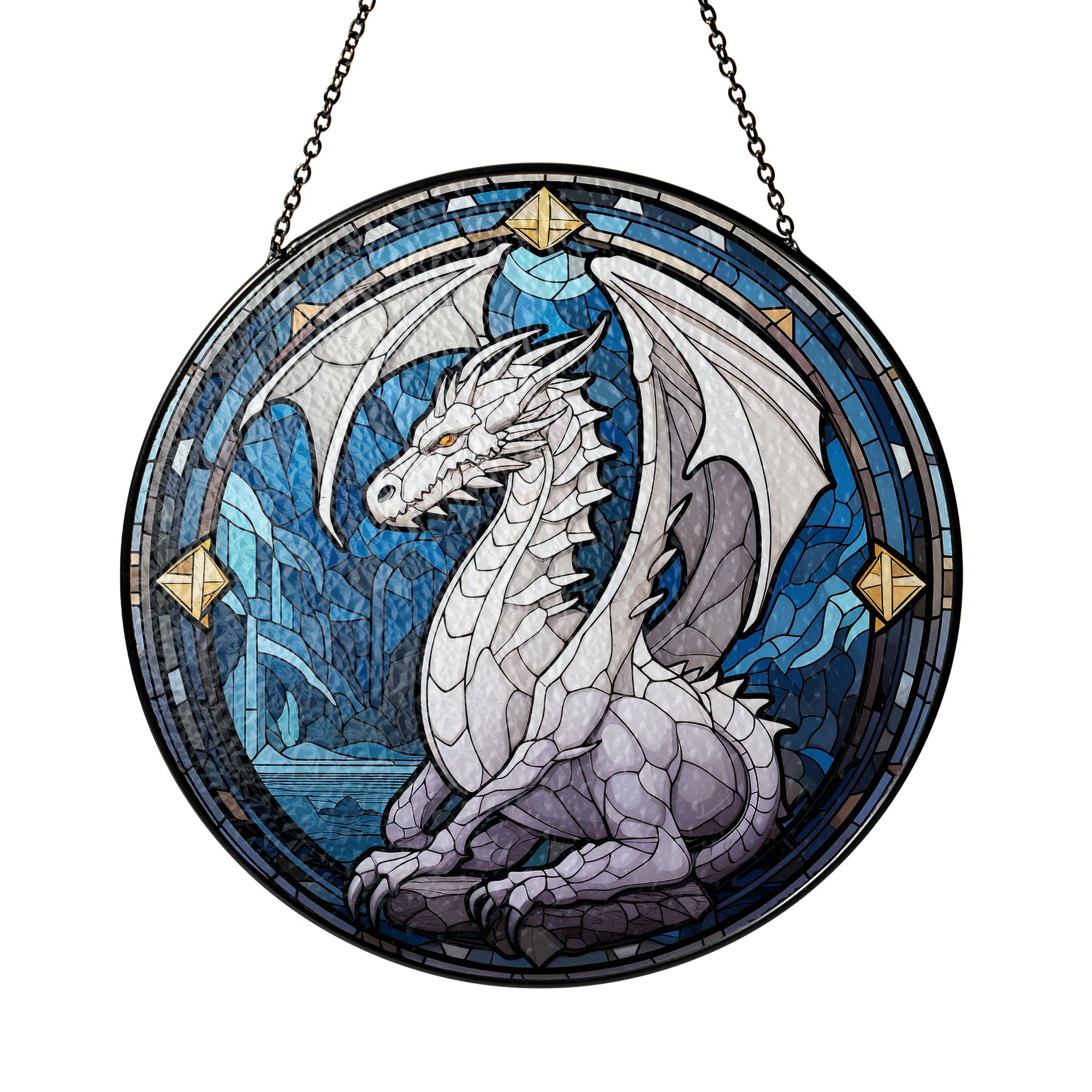 Stormbringer Dragon Stained Glass Window Hanging Suncatcher