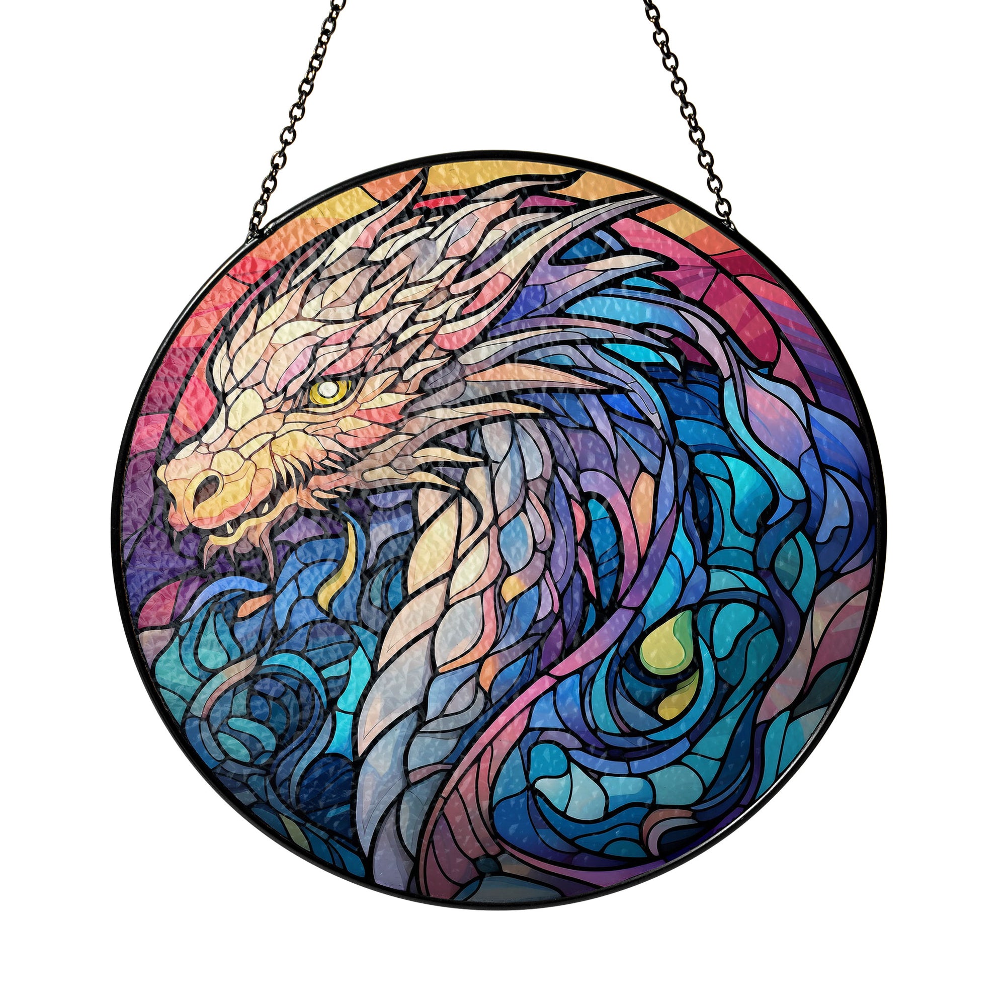 Flameheart Dragon Stained Glass Window Hanging Suncatcher