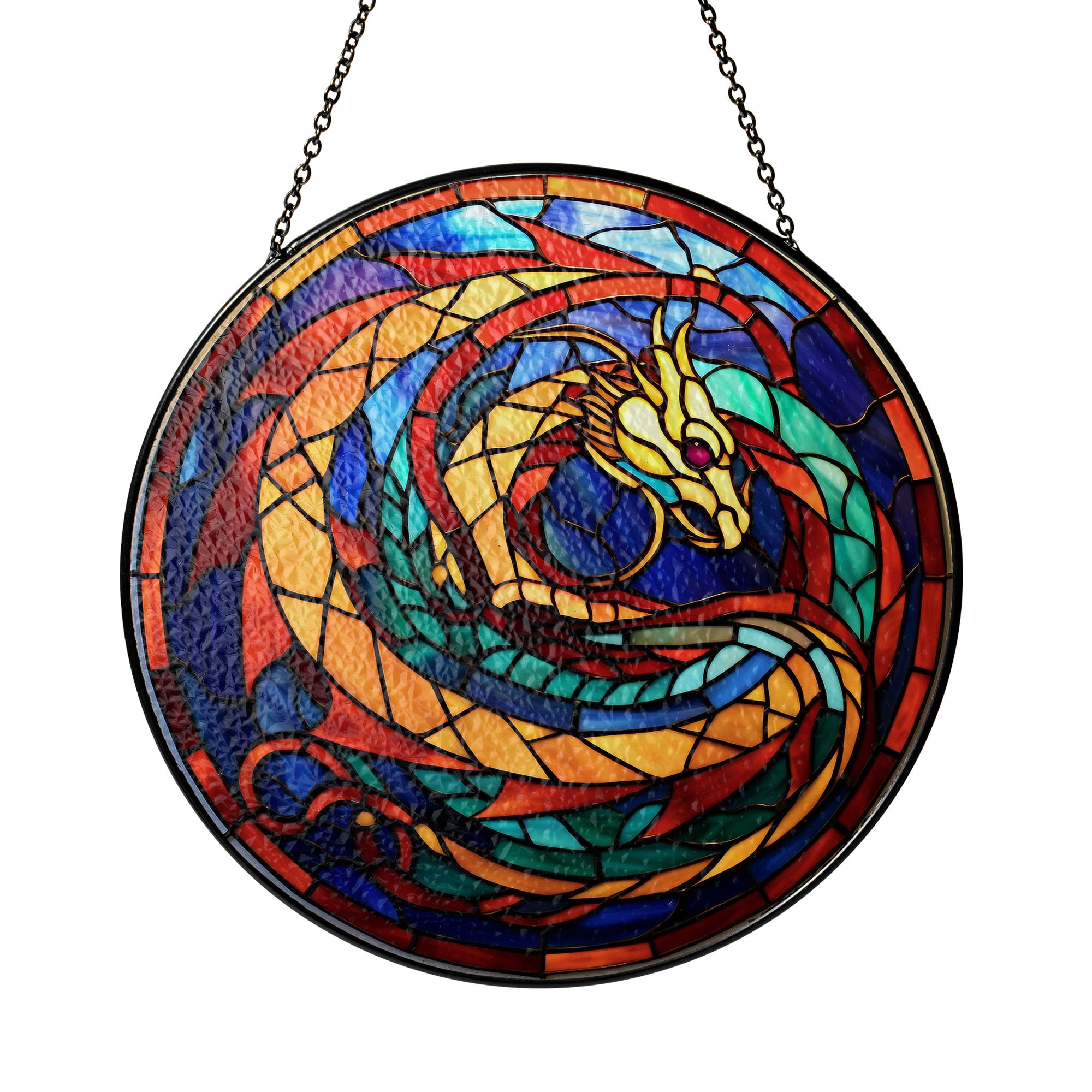 Emerald Flamekeeper Stained Glass Window Hanging Suncatcher