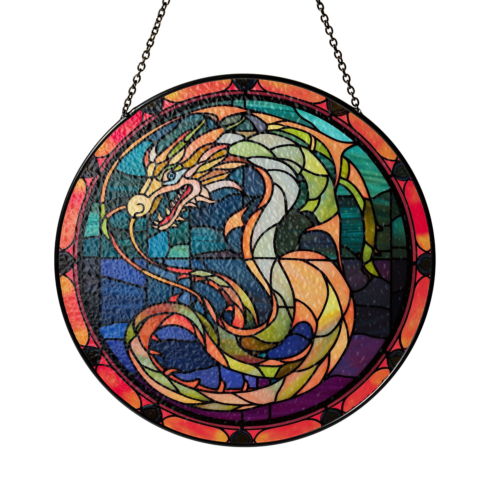 Dragon of the Mystic Moon Stained Glass Window Hanging Suncatcher