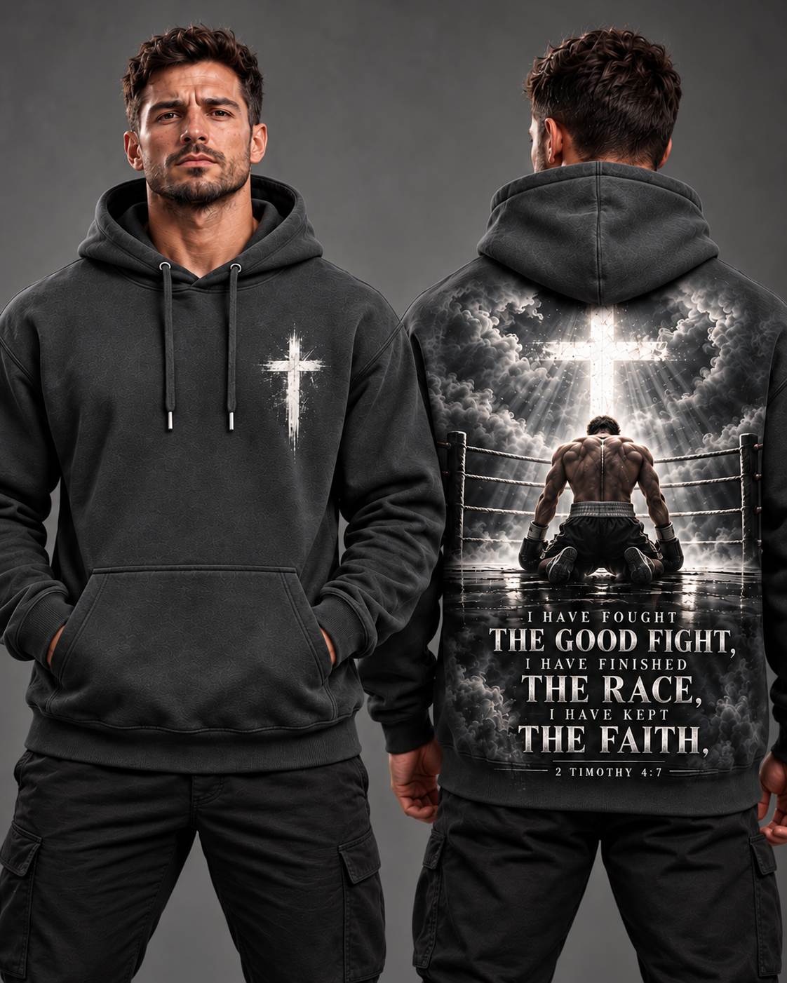 Fight the Good Fight – Kept the Faith Charcoal Christian Hoodie