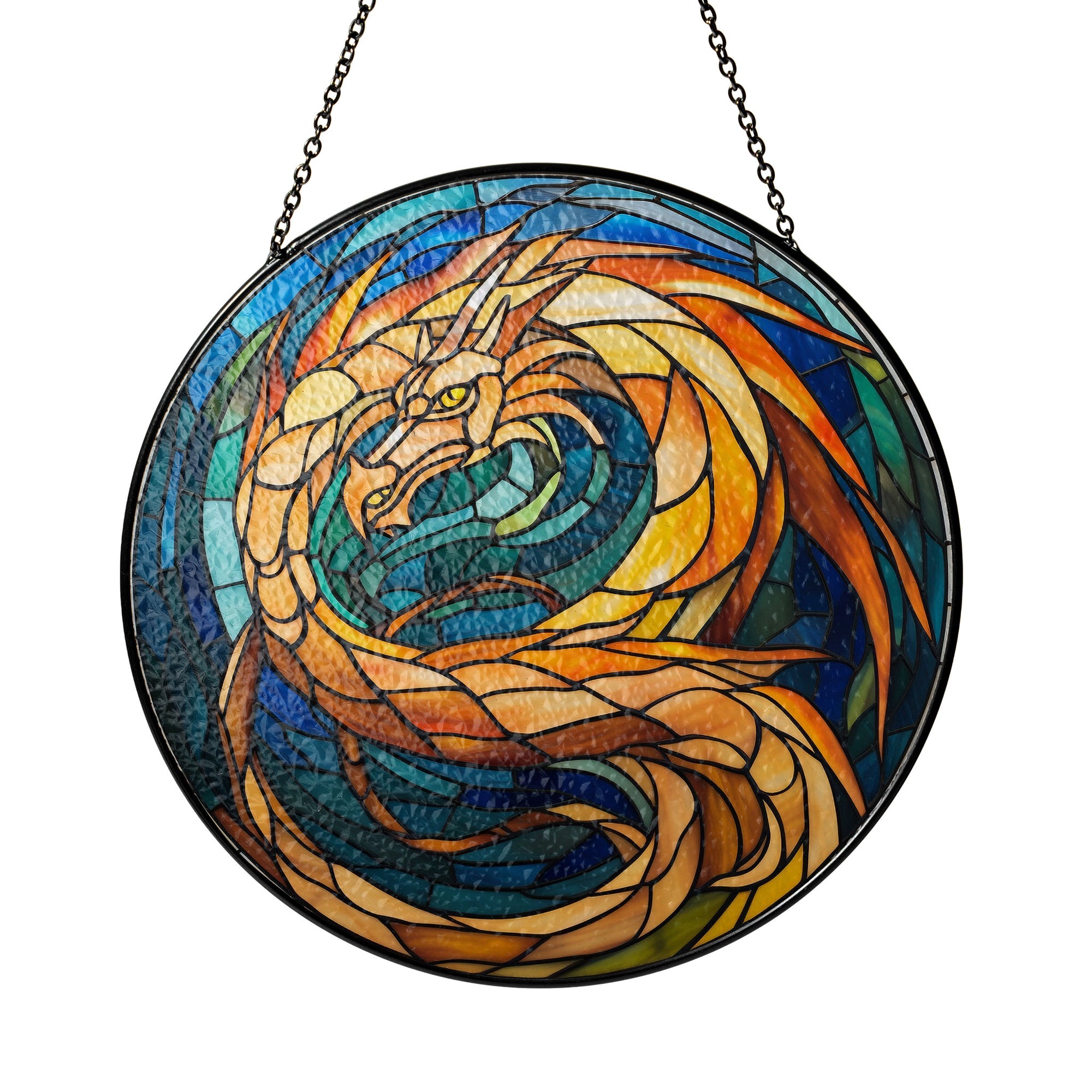 Golden Emberwing Stained Glass Window Hanging Suncatcher