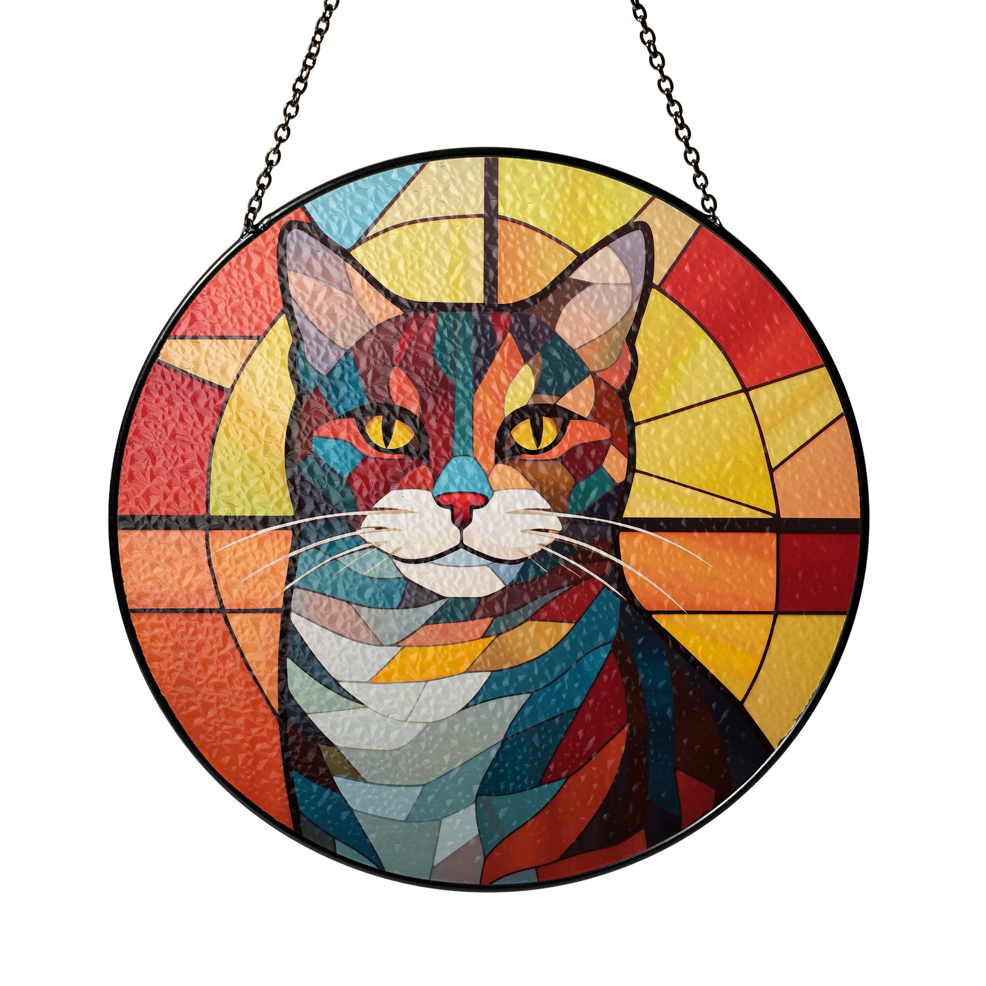 Flame-Touched Feline Stained Glass Window Hanging Suncatcher