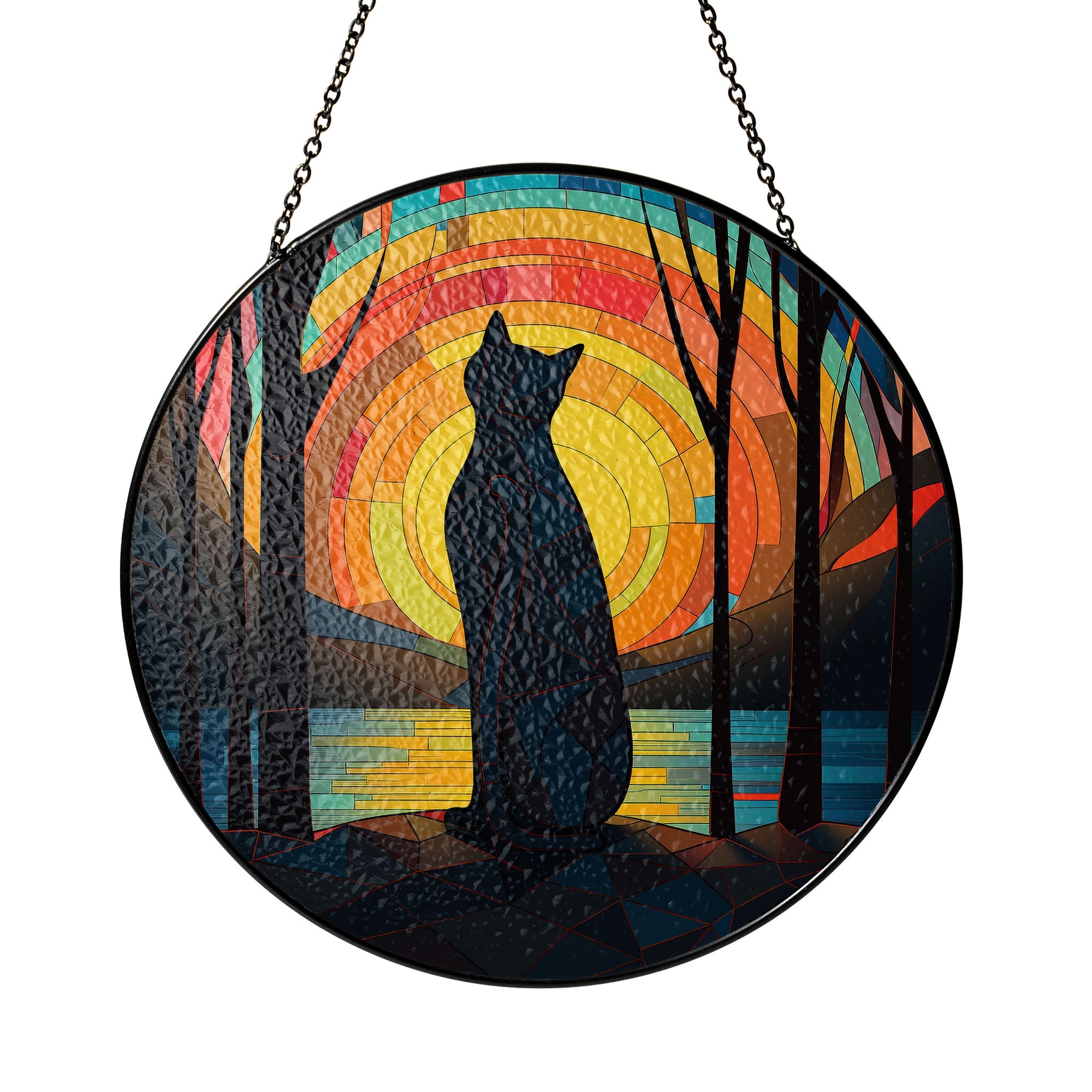 Sunset Silhouette Stained Glass Window Hanging Suncatcher