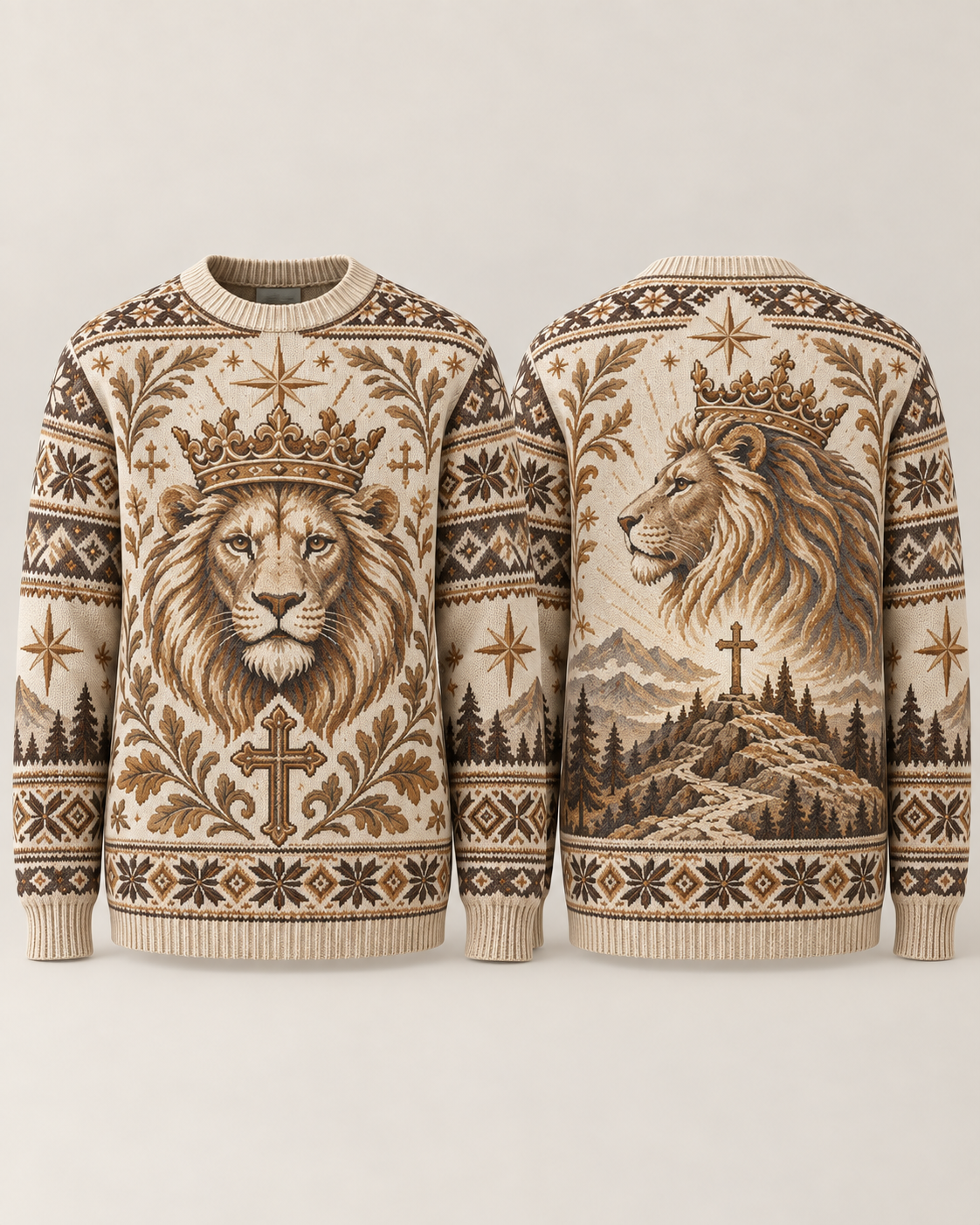 Lion of Judah Mountain of Faith Vintage Christian Sweater