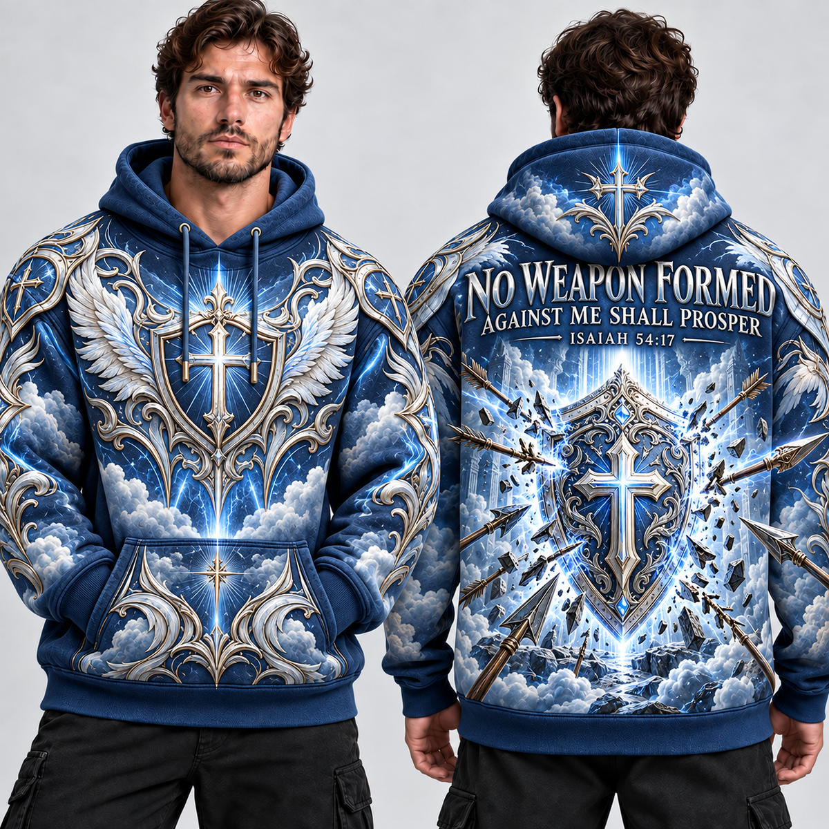 No Weapon Formed Celestial Guardian Christian Hoodie – Royal Blue