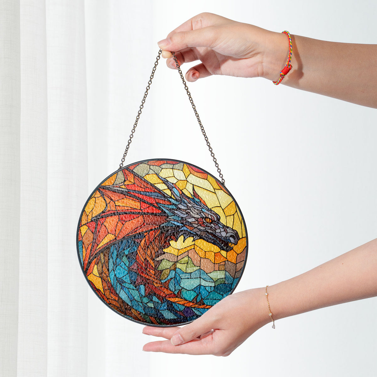 Obsidian Firestorm Stained Glass Window Hanging Suncatcher