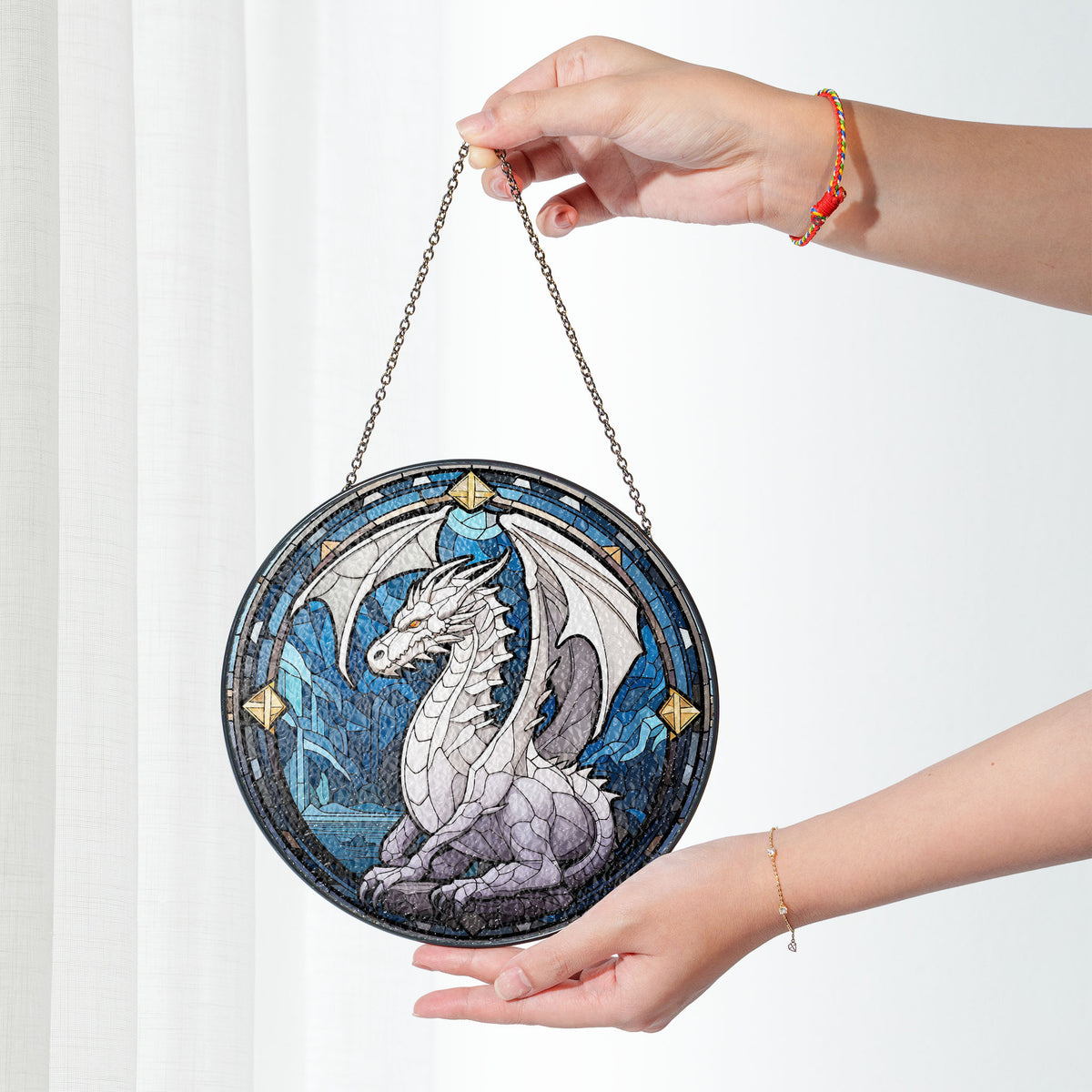 Stormbringer Dragon Stained Glass Window Hanging Suncatcher