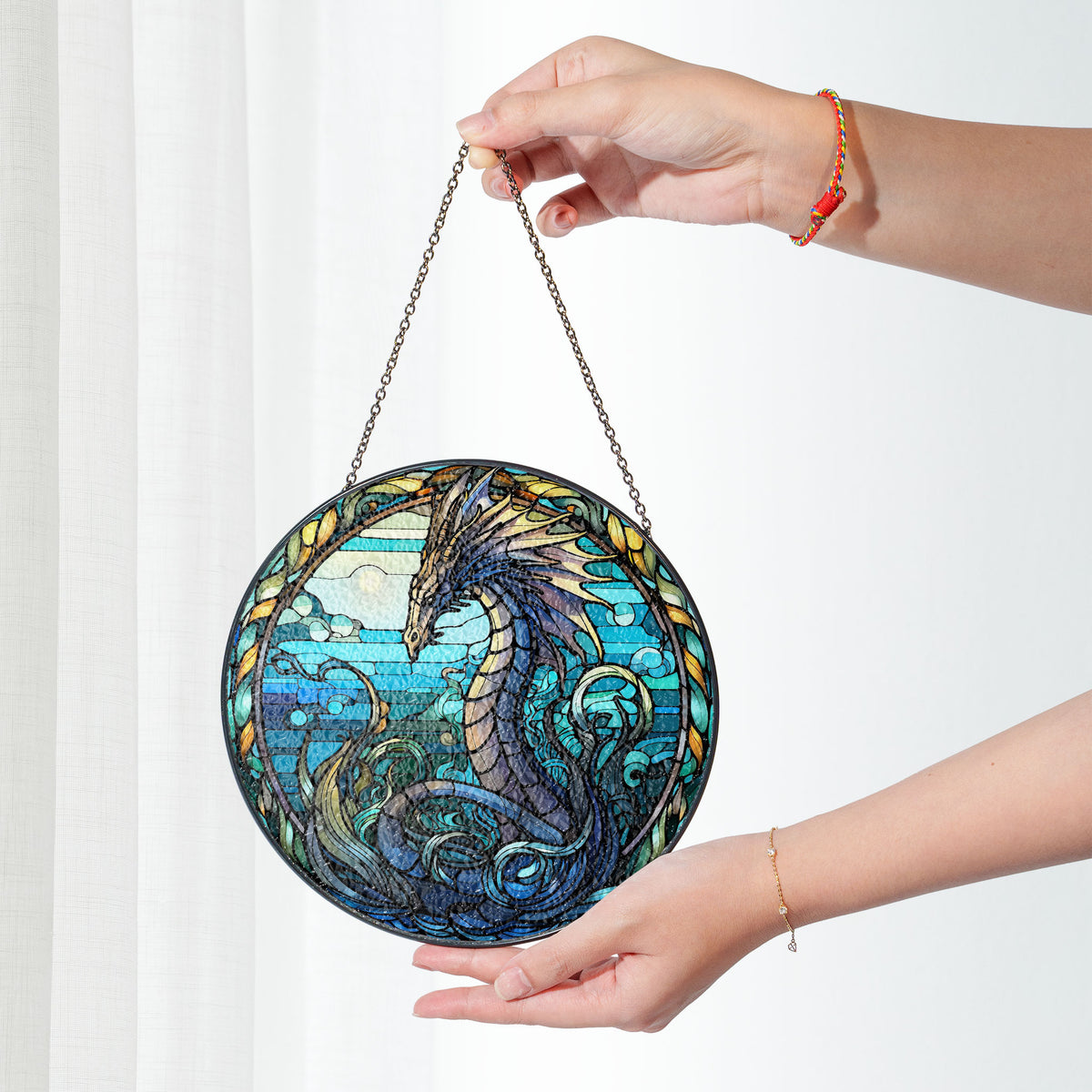 Fiery Sovereign Stained Glass Window Hanging Suncatcher