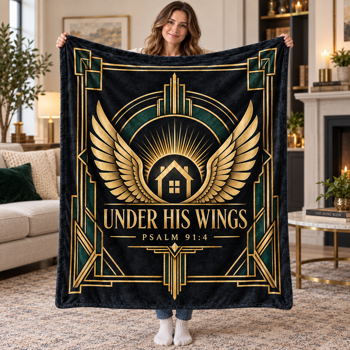 "Under His Wings" Psalm 91:4 Art Deco Throw Blanket – Divine Home Protection