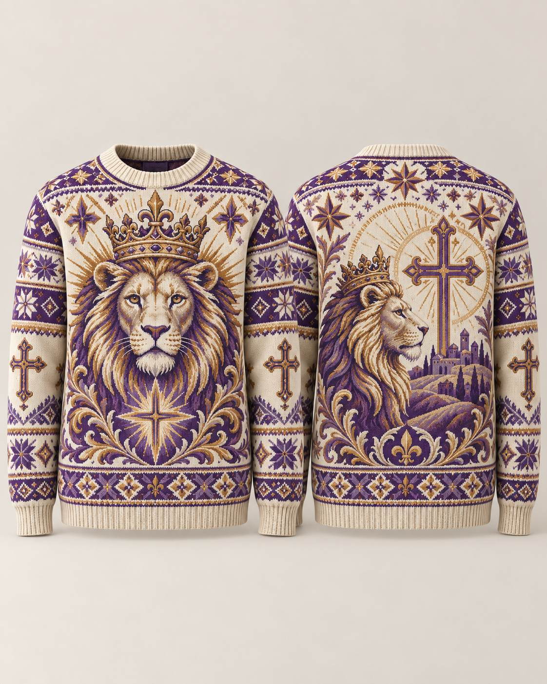 Lion of Judah Royal Purple Kingdom Christian Sweater