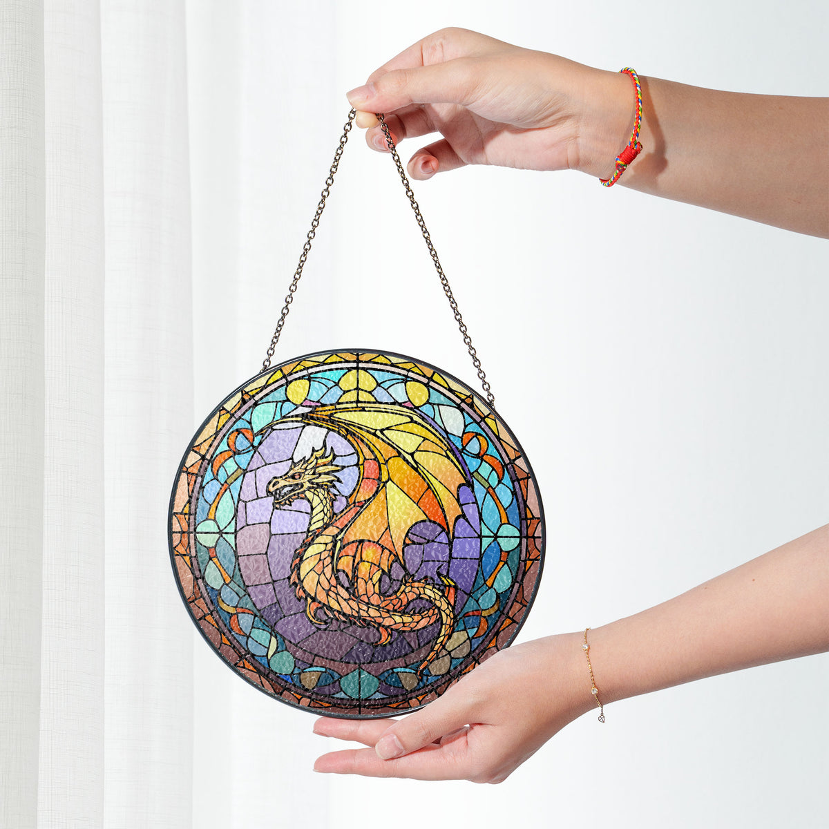 Dragon of Eternal Flame Stained Glass Window Hanging Suncatcher