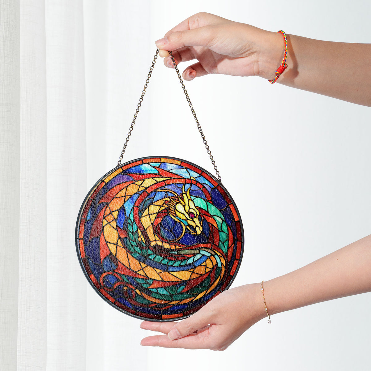 Emerald Flamekeeper Stained Glass Window Hanging Suncatcher