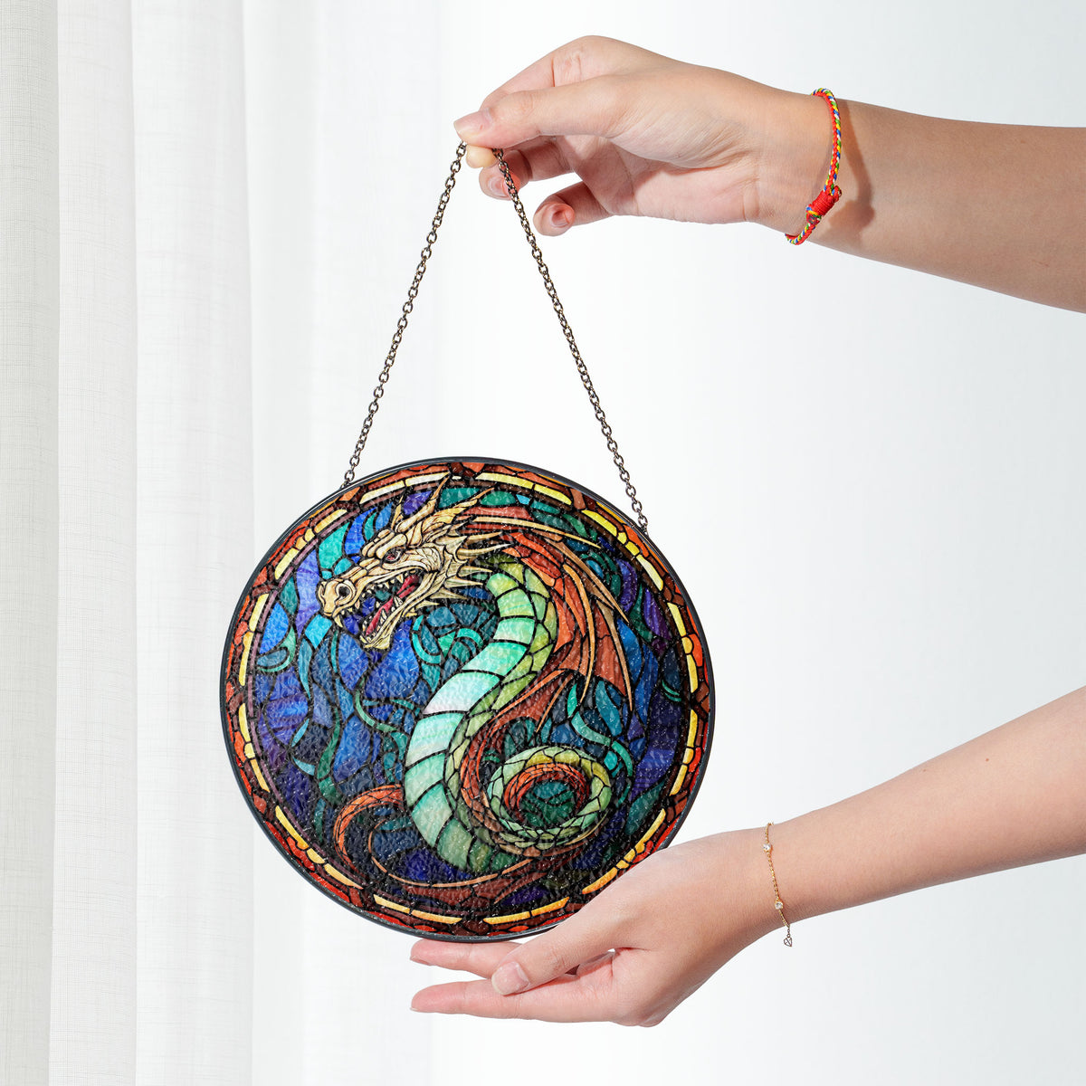 Stormscale Wyrm Stained Glass Window Hanging Suncatcher