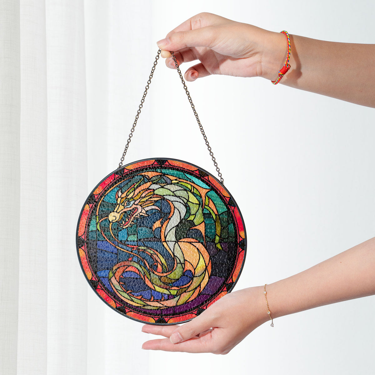 Dragon of the Mystic Moon Stained Glass Window Hanging Suncatcher