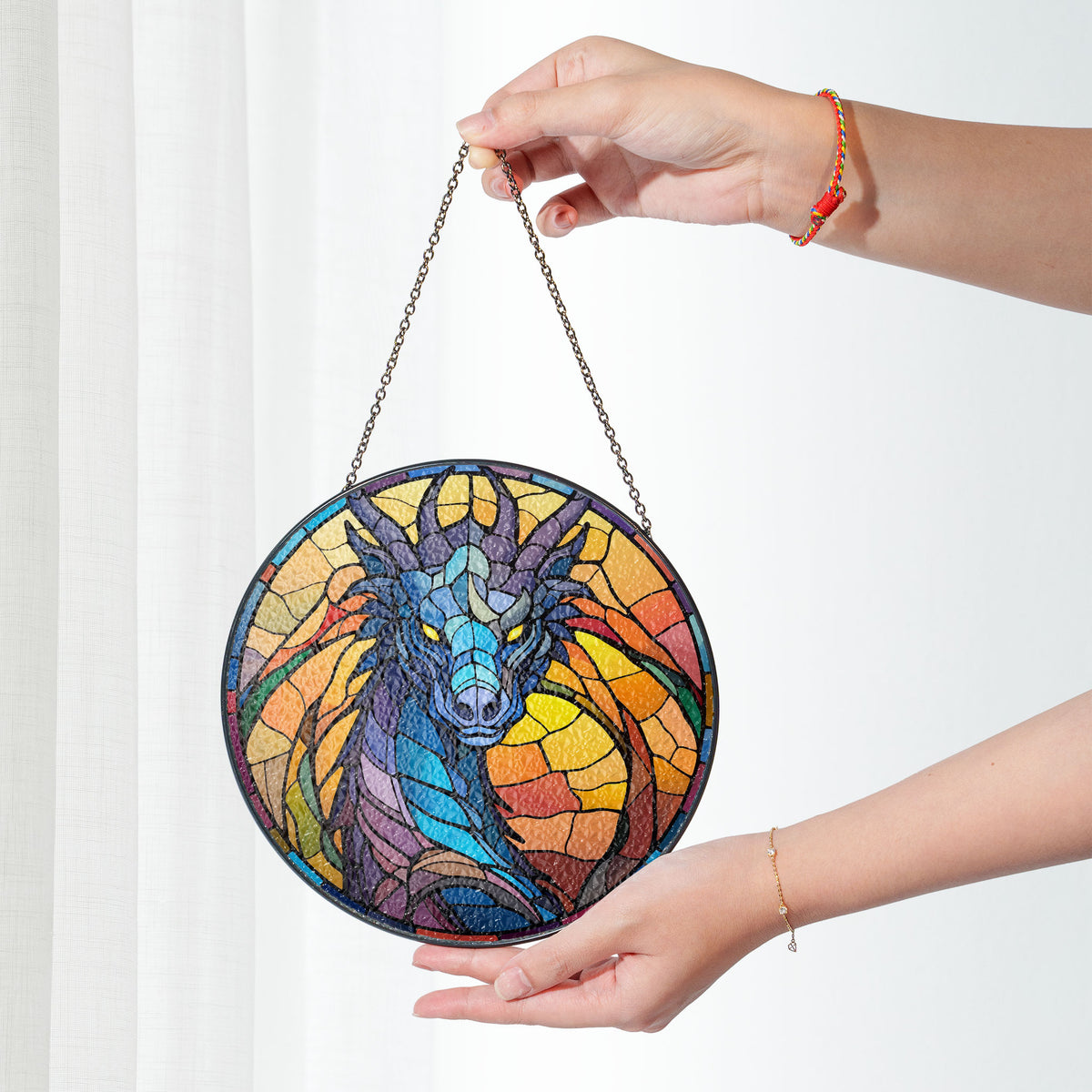 Crimson Inferno Stained Glass Window Hanging Suncatcher