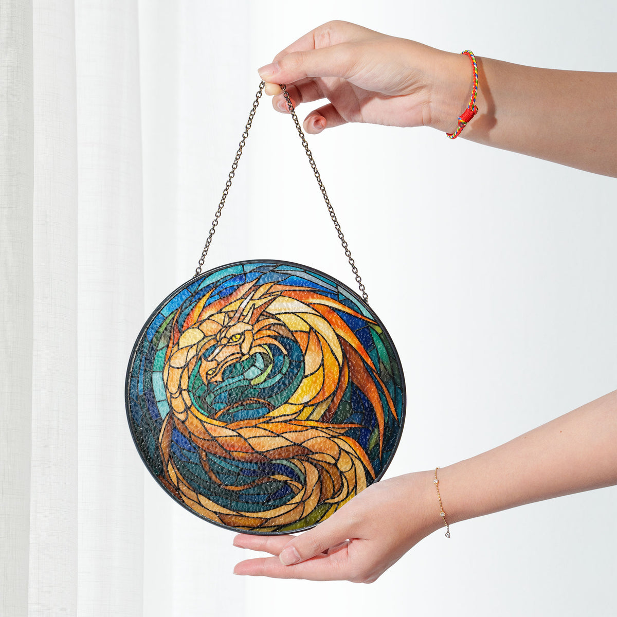 Golden Emberwing Stained Glass Window Hanging Suncatcher