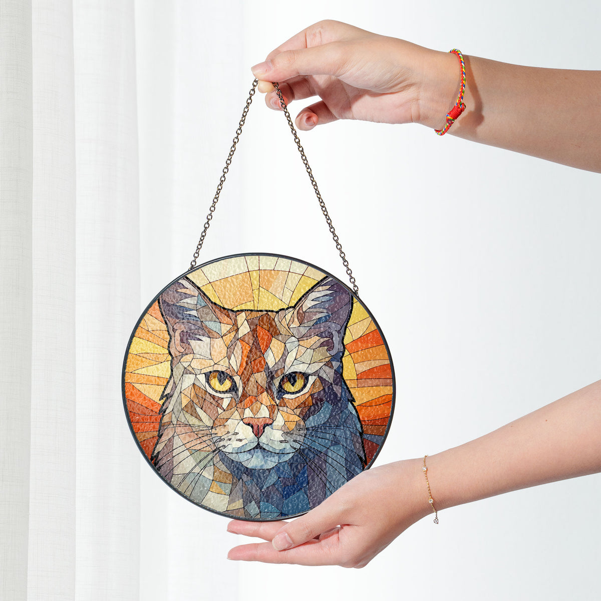 Golden Eyes of Dawn Stained Glass Window Hanging Suncatcher