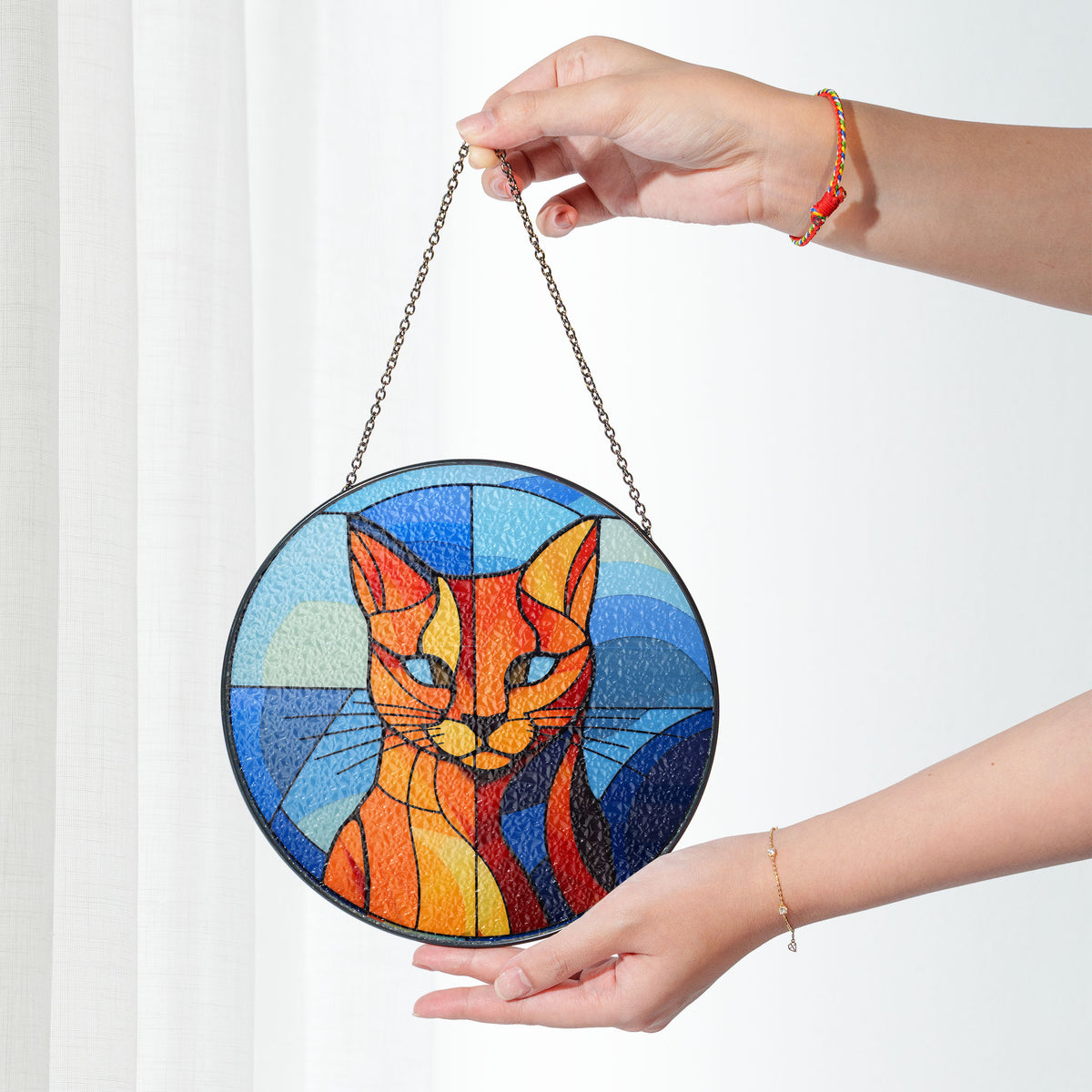 Amber Firefur Stained Glass Window Hanging Suncatcher