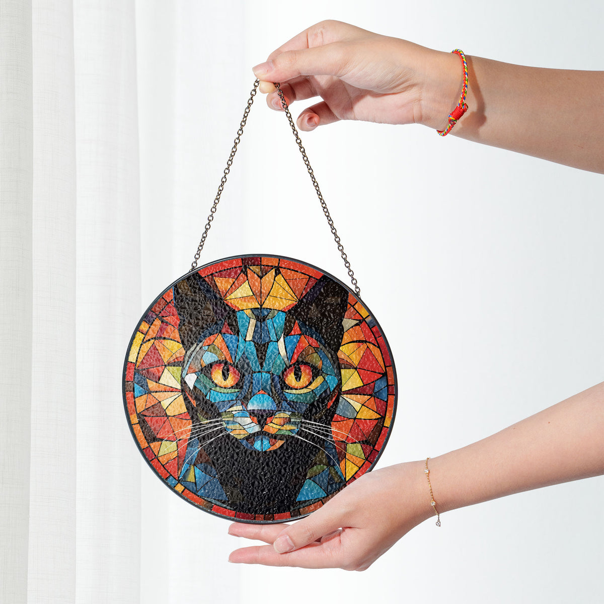 Autumn Flame Stained Glass Window Hanging Suncatcher