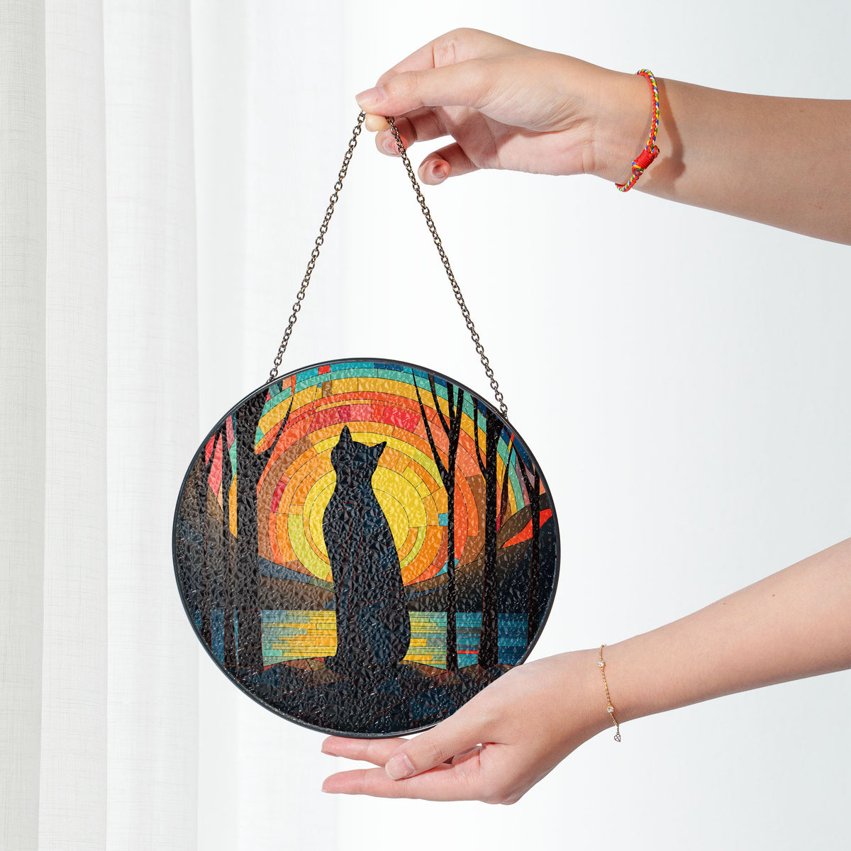 Sunset Silhouette Stained Glass Window Hanging Suncatcher