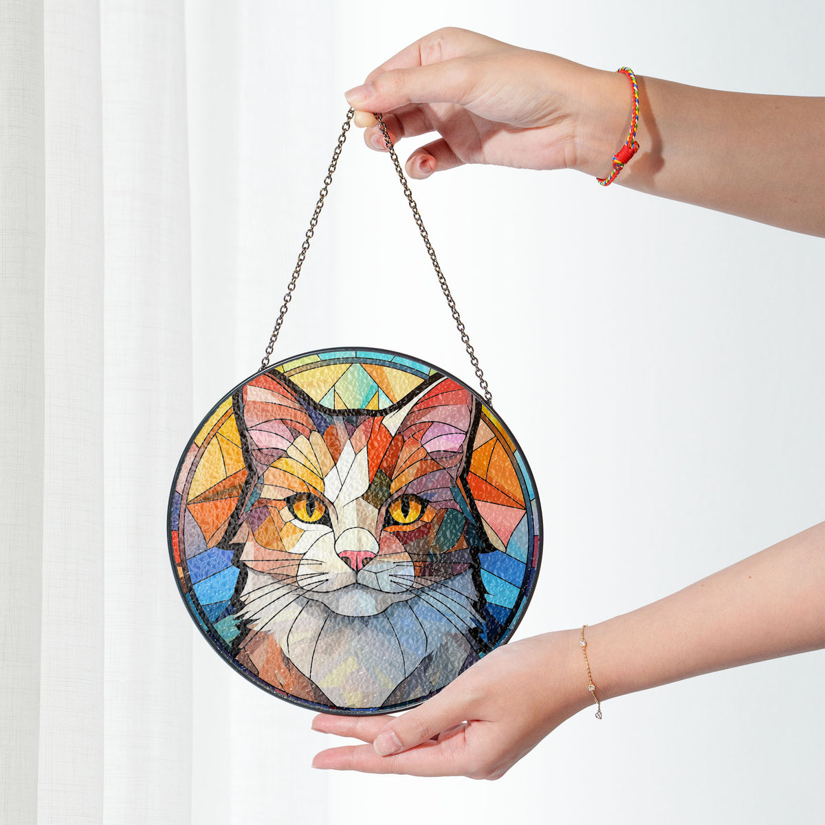 Celestial Cat Stained Glass Window Hanging Suncatcher