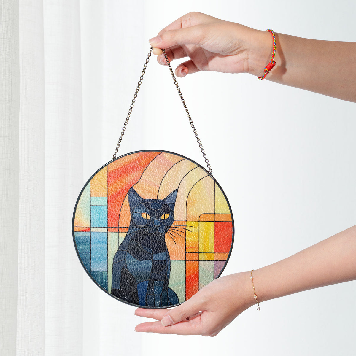 Solarflare Feline Stained Glass Window Hanging Suncatcher