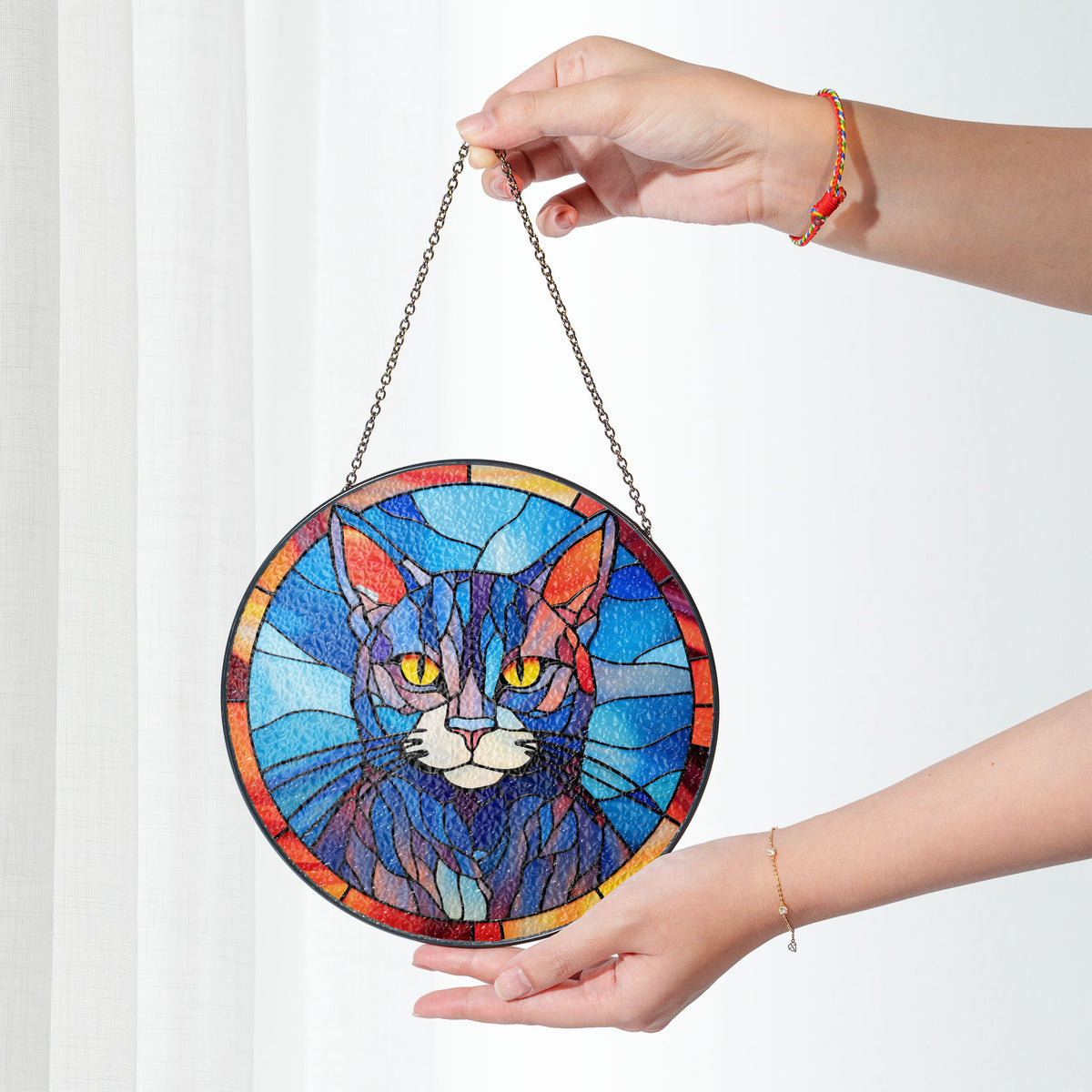 Obsidian Guardian Stained Glass Window Hanging Suncatcher