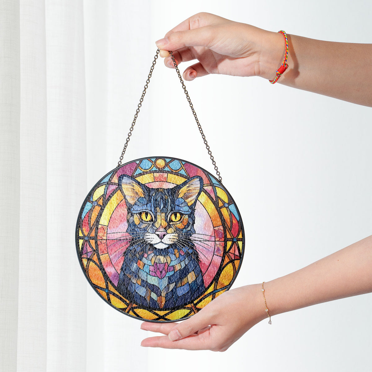 Gleaming Whiskers Stained Glass Window Hanging Suncatcher