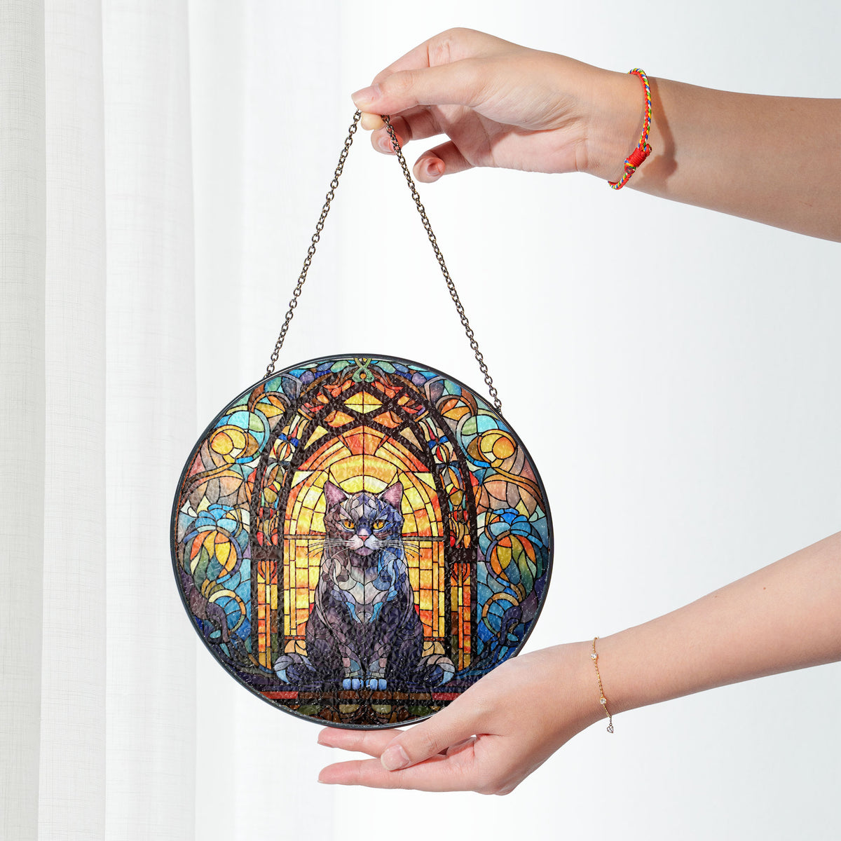 Sapphire Eyes of Night Stained Glass Window Hanging Suncatcher