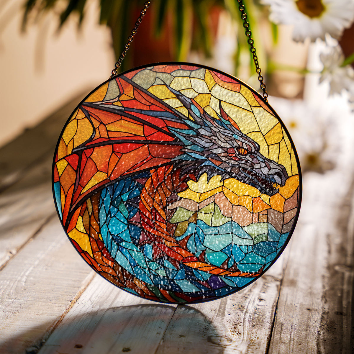 Obsidian Firestorm Stained Glass Window Hanging Suncatcher