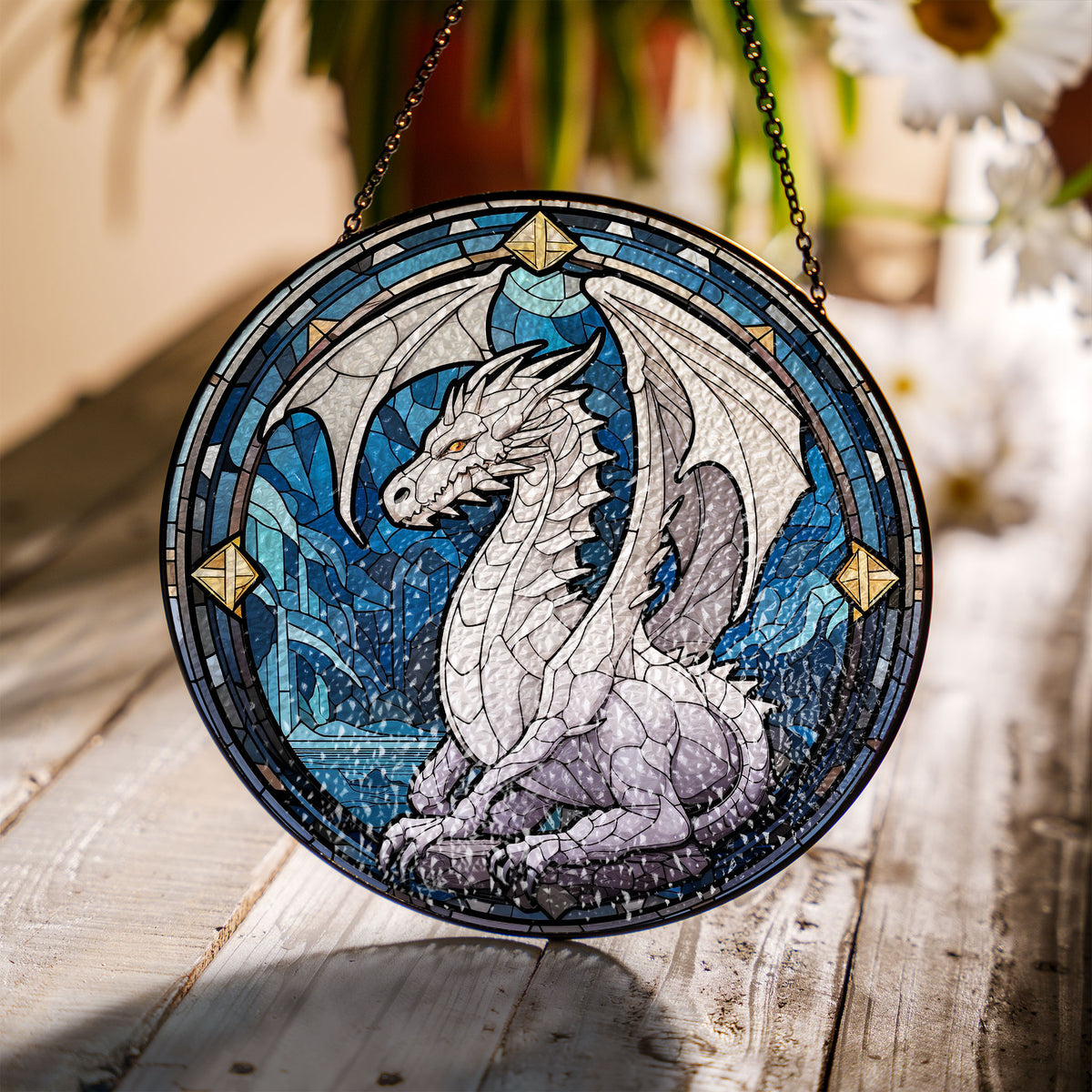 Stormbringer Dragon Stained Glass Window Hanging Suncatcher