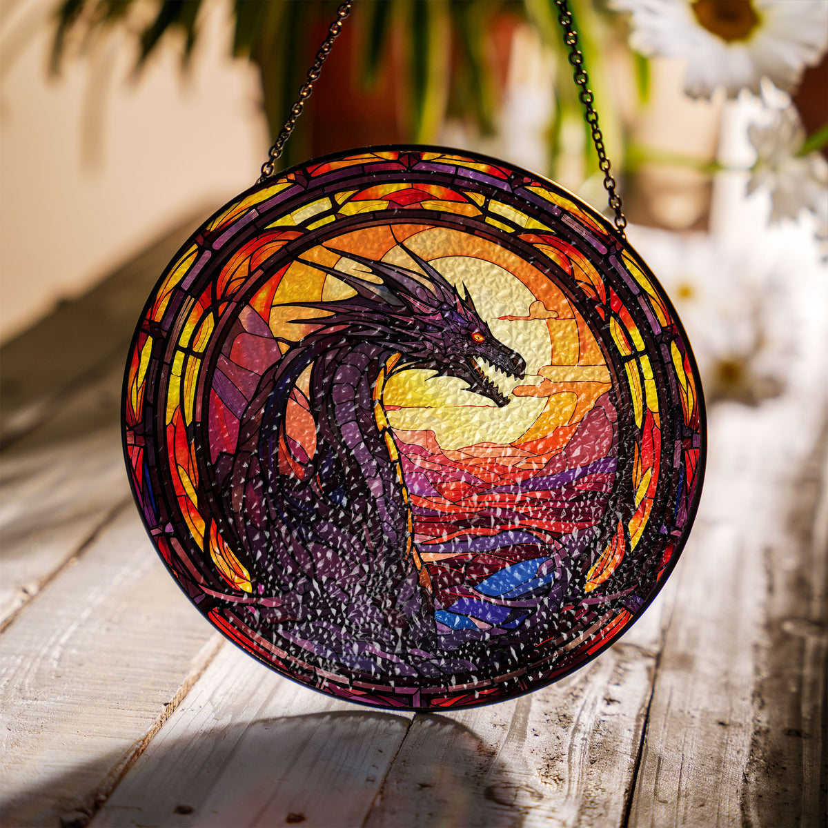 Radiant Sunfire Stained Glass Window Hanging Suncatcher