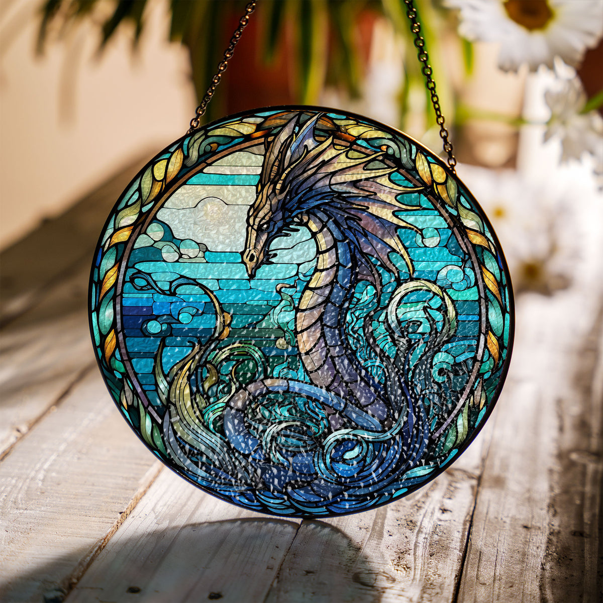 Fiery Sovereign Stained Glass Window Hanging Suncatcher