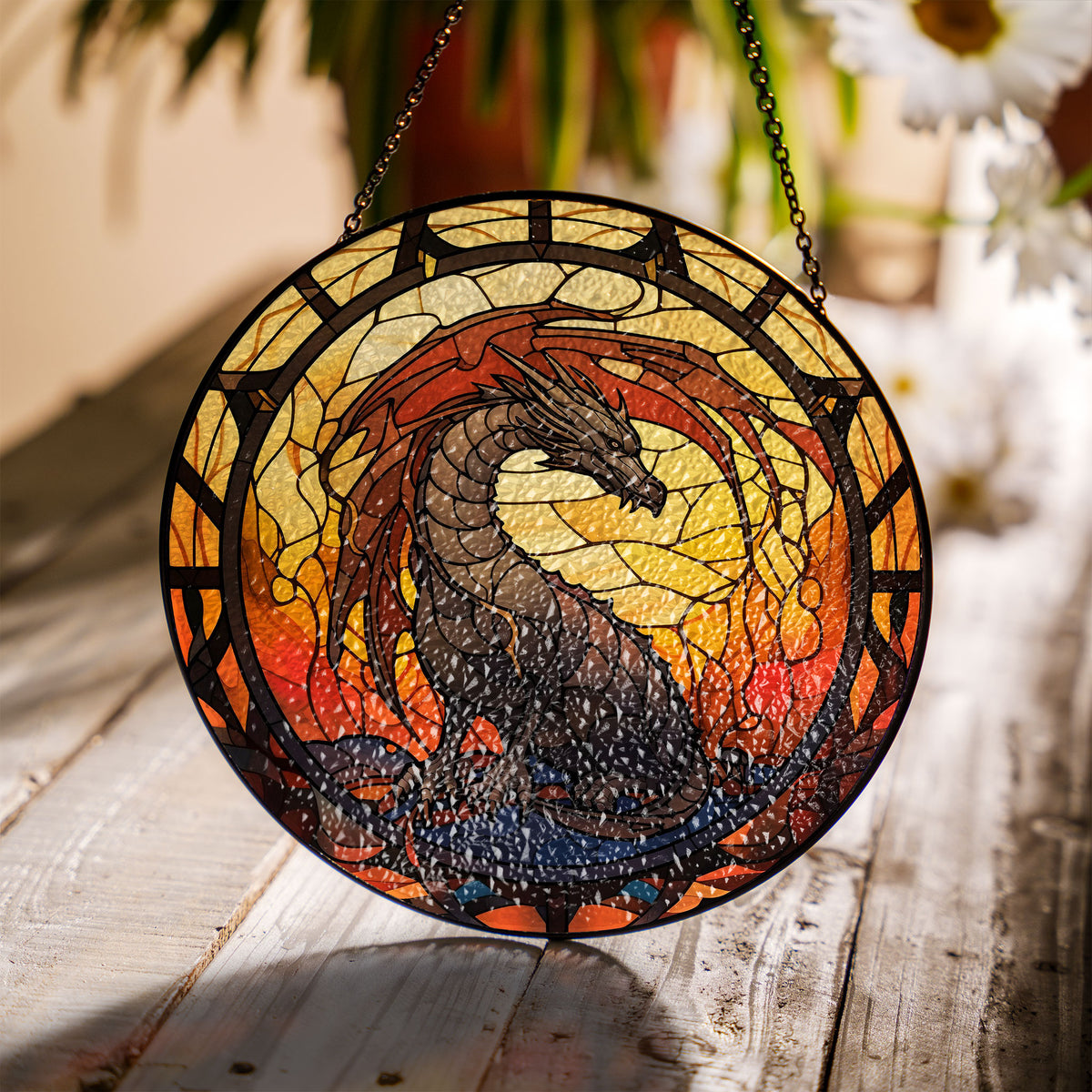 Crystal Emberlight Stained Glass Window Hanging Suncatcher