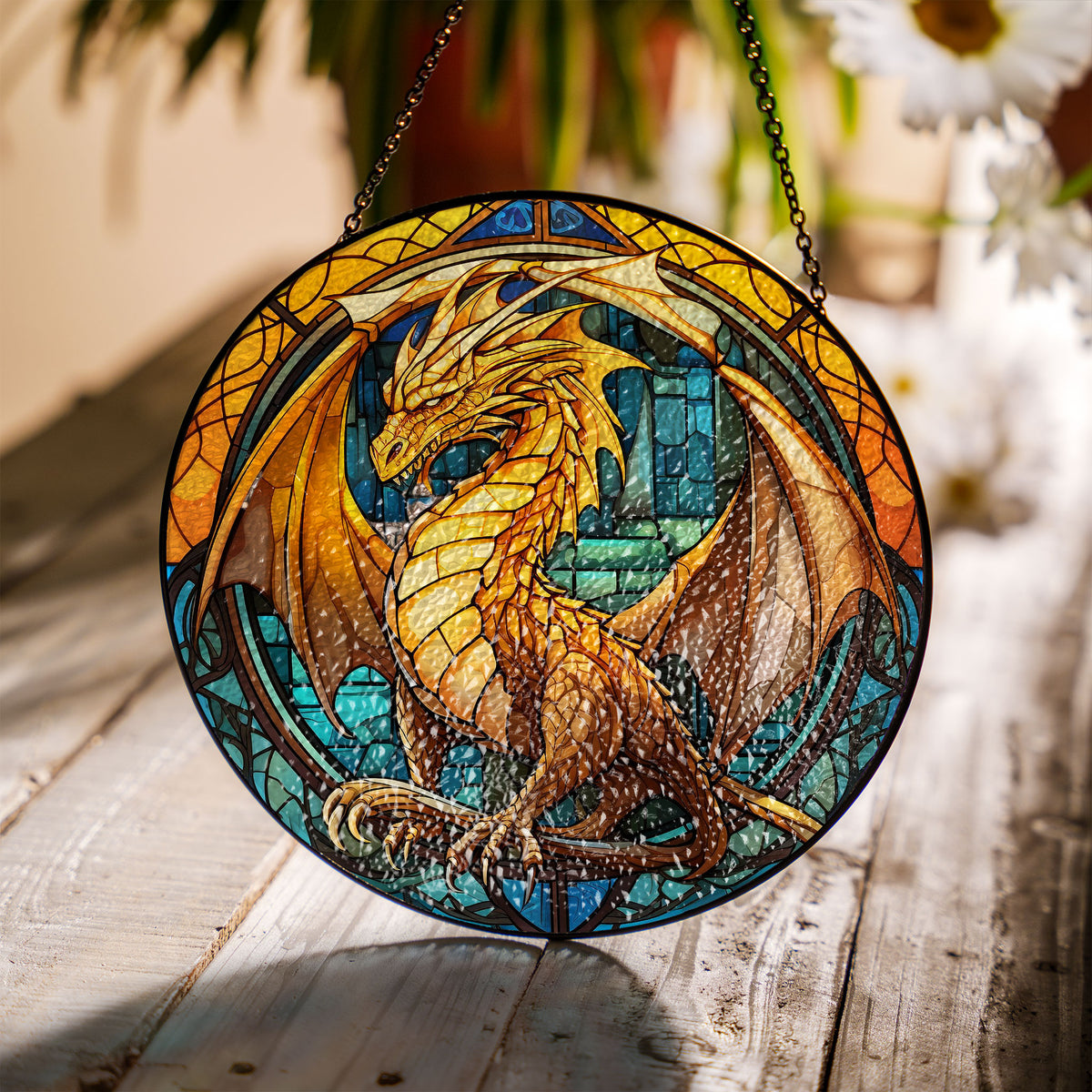 Glacier Fang Stained Glass Window Hanging Suncatcher