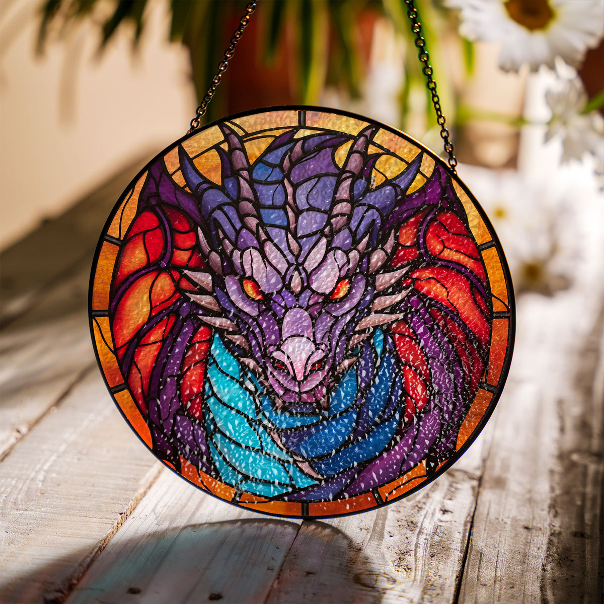 Bronze Flamewing Stained Glass Window Hanging Suncatcher