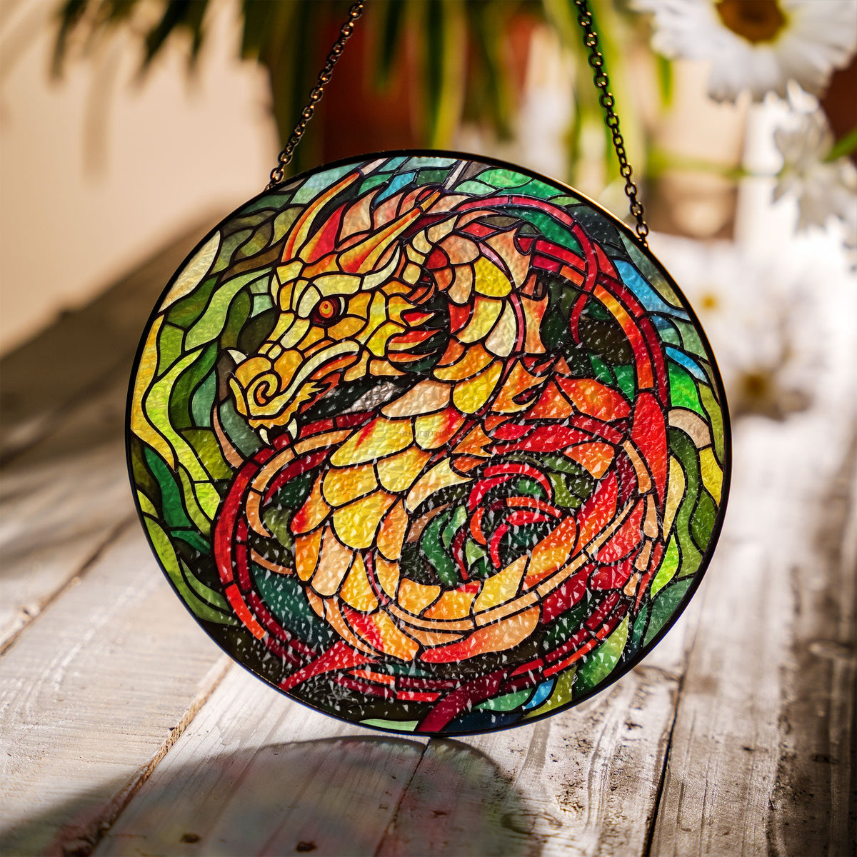 Solarflare Serpent Stained Glass Window Hanging Suncatcher