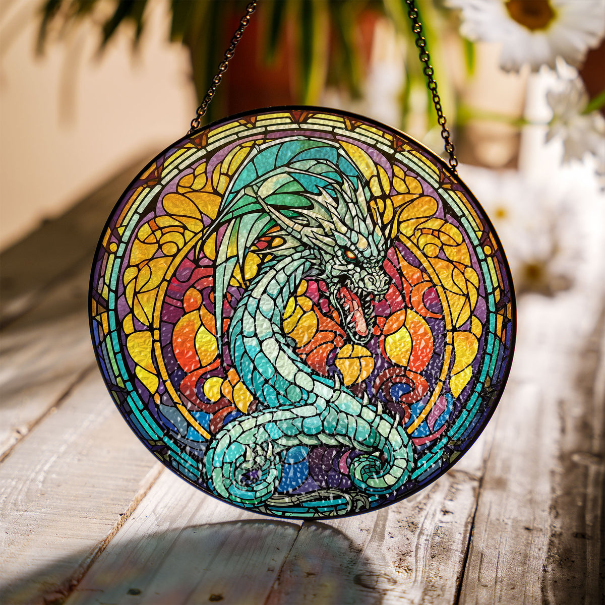 Shadowfang Drake Stained Glass Window Hanging Suncatcher