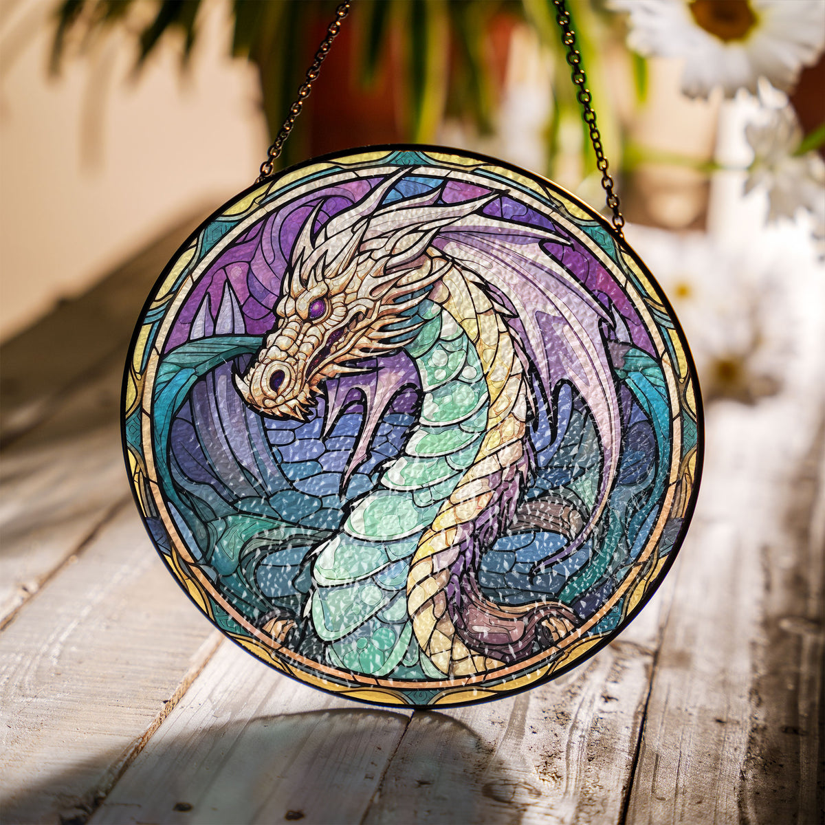 Opal Flamebinder Stained Glass Window Hanging Suncatcher