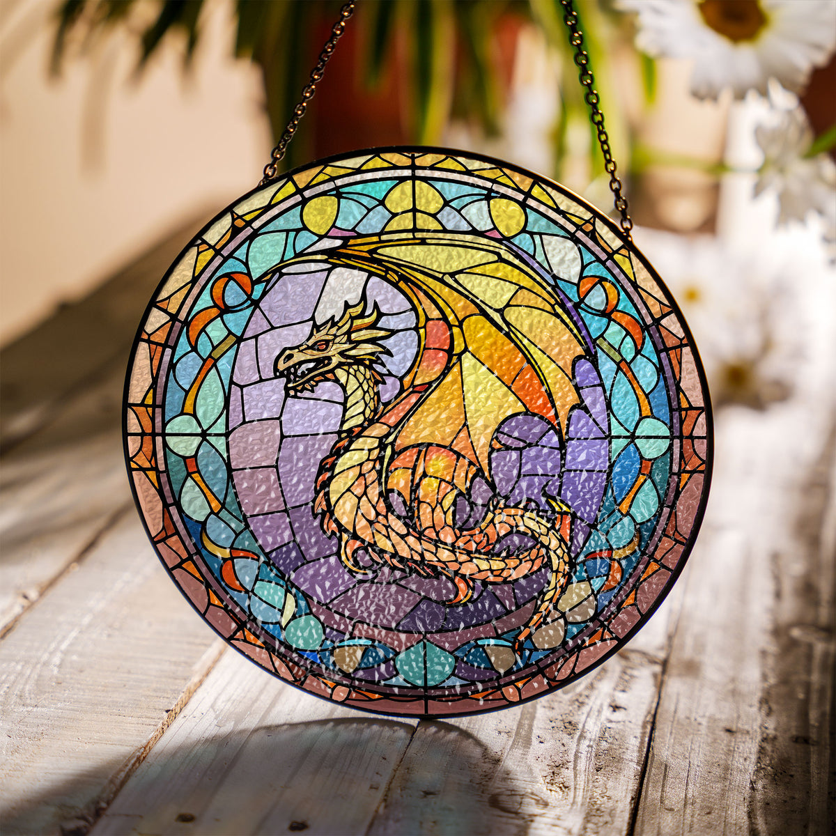 Dragon of Eternal Flame Stained Glass Window Hanging Suncatcher