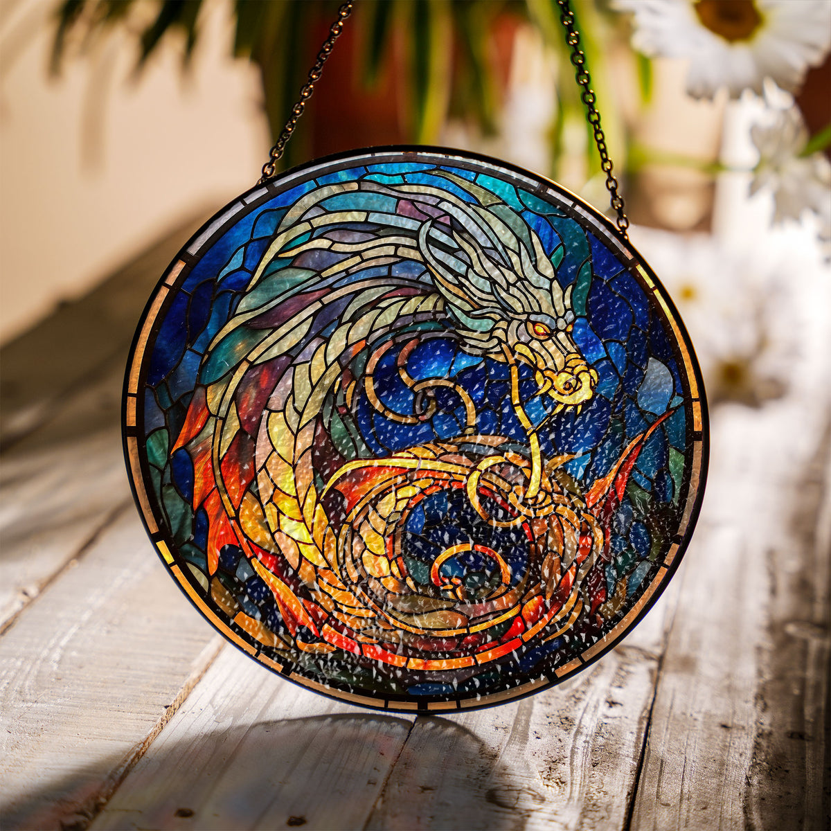 Gilded Nightwings Stained Glass Window Hanging Suncatcher