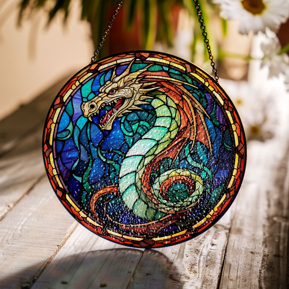 Stormscale Wyrm Stained Glass Window Hanging Suncatcher