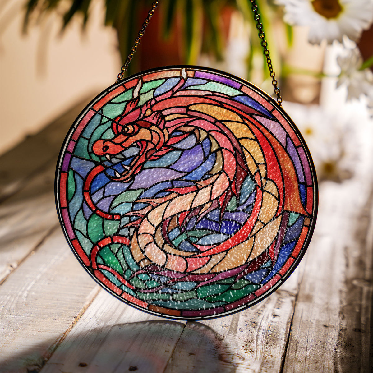 Ruby Blaze Stained Glass Window Hanging Suncatcher