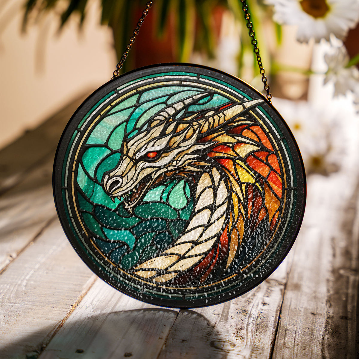 Celestial Wyrm Stained Glass Window Hanging Suncatcher