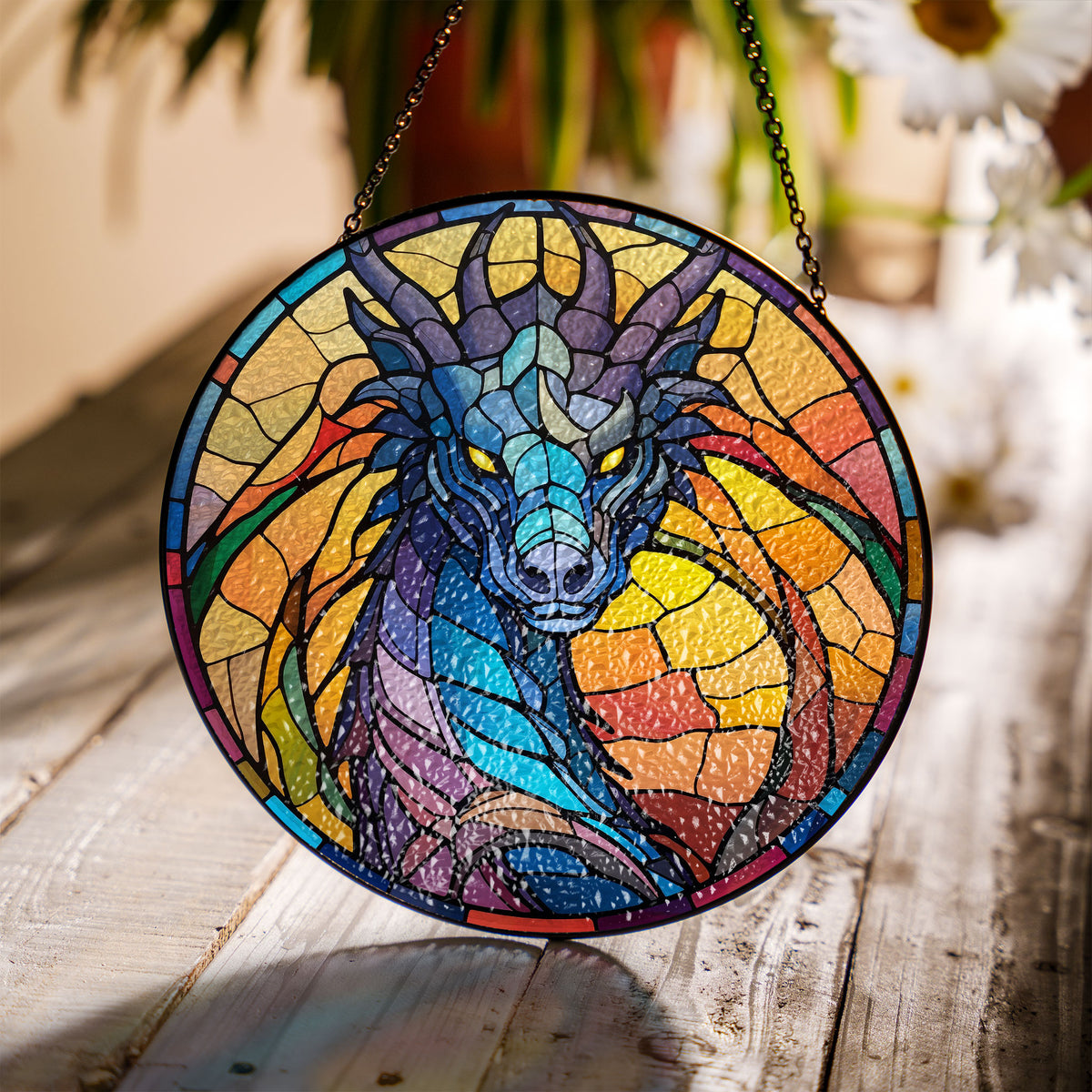 Crimson Inferno Stained Glass Window Hanging Suncatcher